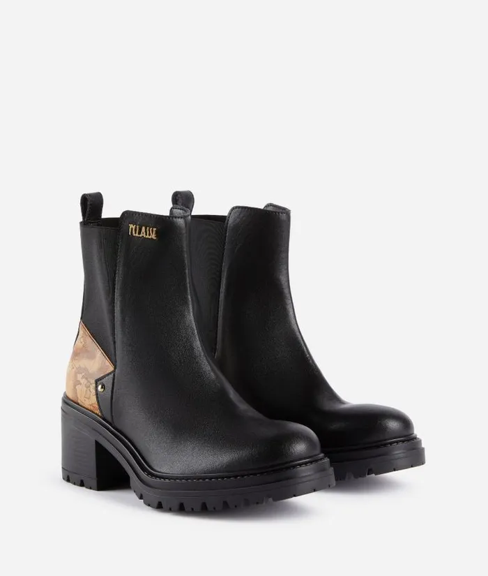 Smooth Leather Ankle Boots With Geo Classic Insert And Stud Black Woman Alviero Martini Boots and Booties