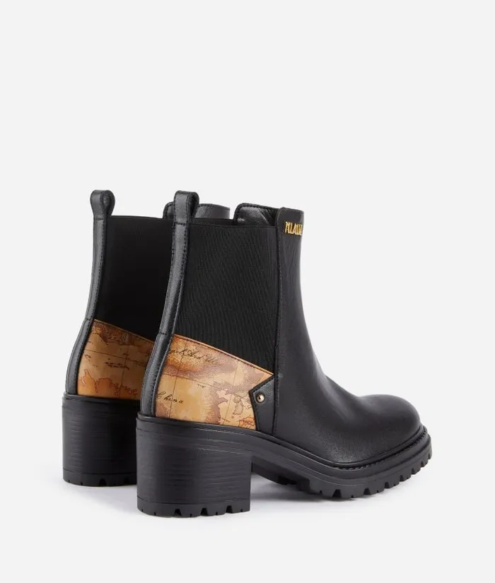 Smooth Leather Ankle Boots With Geo Classic Insert And Stud Black Woman Alviero Martini Boots and Booties