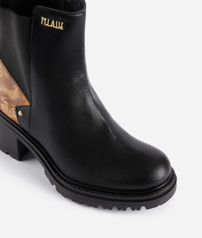 Smooth Leather Ankle Boots With Geo Classic Insert And Stud Black Woman Alviero Martini Boots and Booties