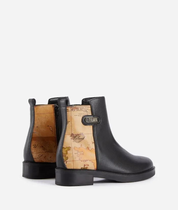 Smooth Leather Beatle Boots With Geo Classic Insert Black Woman Alviero Martini Boots and Booties