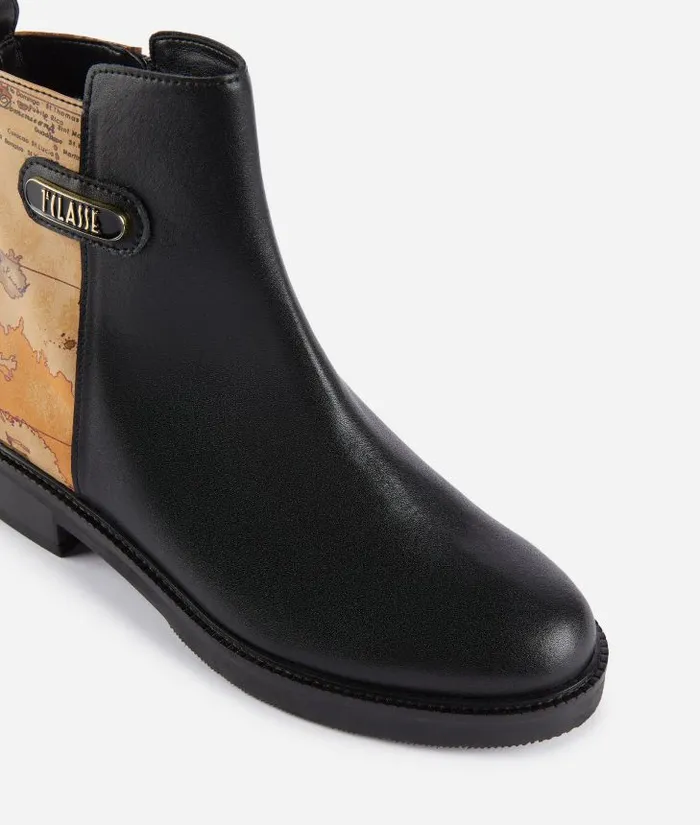 Smooth Leather Beatle Boots With Geo Classic Insert Black Woman Alviero Martini Boots and Booties