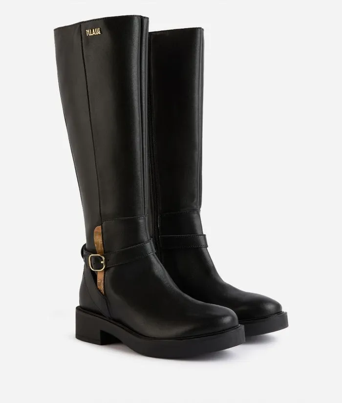 Smooth Leather Boots With Strap Detail Black Woman Alviero Martini Boots and Booties