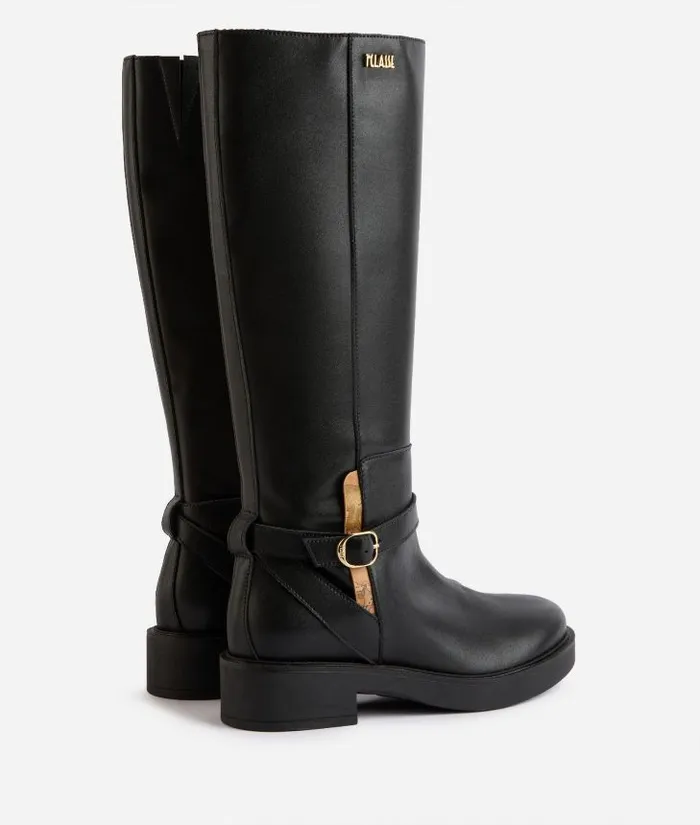 Smooth Leather Boots With Strap Detail Black Woman Alviero Martini Boots and Booties