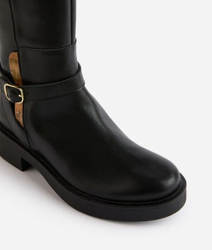 Smooth Leather Boots With Strap Detail Black Woman Alviero Martini Boots and Booties