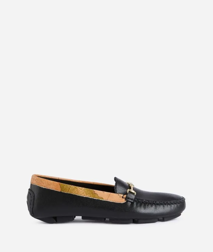 Smooth Leather Moccasins With 1c Logo Horsebit Black Woman Alviero Martini Flat Shoes
