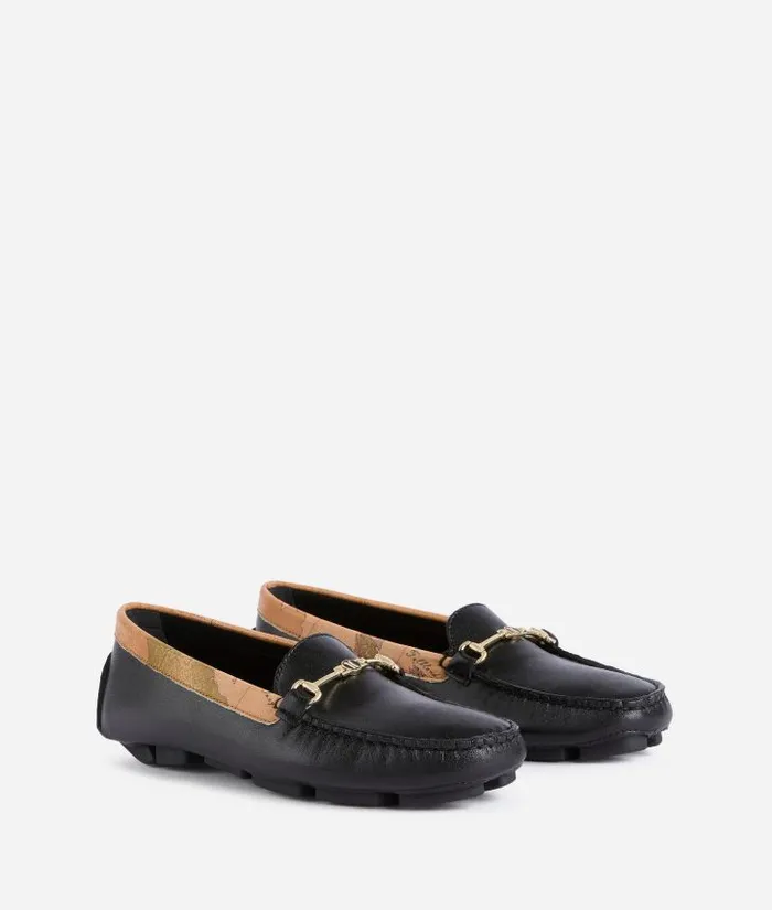 Smooth Leather Moccasins With 1c Logo Horsebit Black Woman Alviero Martini Flat Shoes