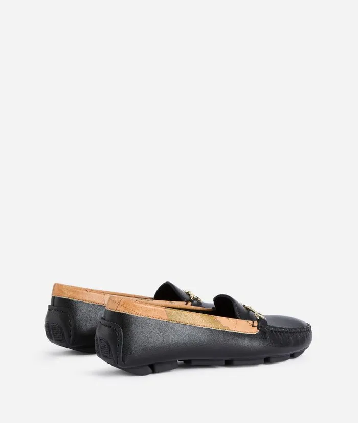 Smooth Leather Moccasins With 1c Logo Horsebit Black Woman Alviero Martini Flat Shoes