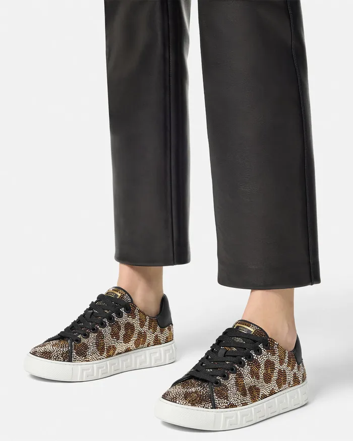 Sneakers Women Versace Crystal Leopard Greca Sneakers Animalier