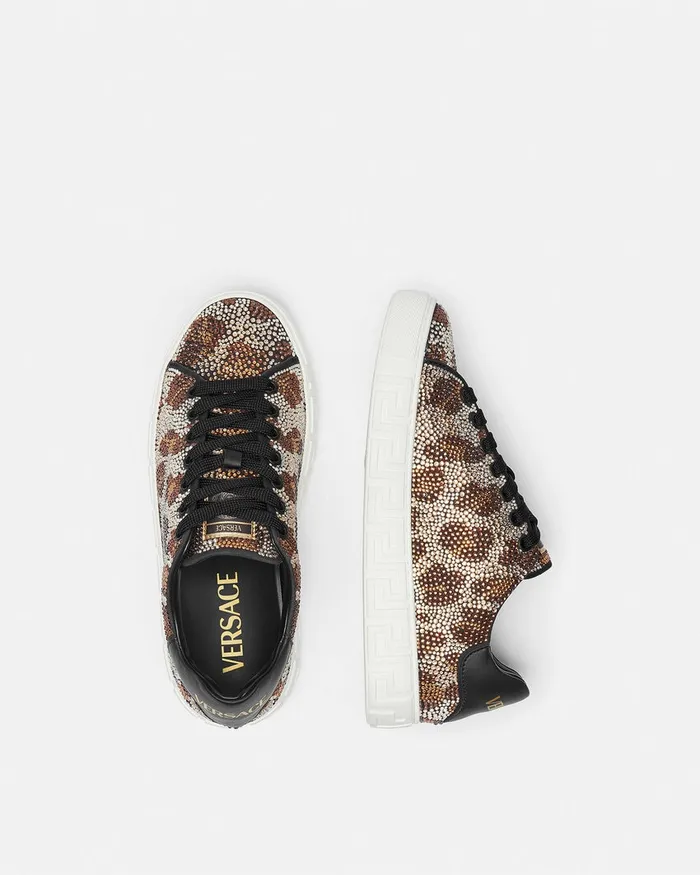 Sneakers Women Versace Crystal Leopard Greca Sneakers Animalier