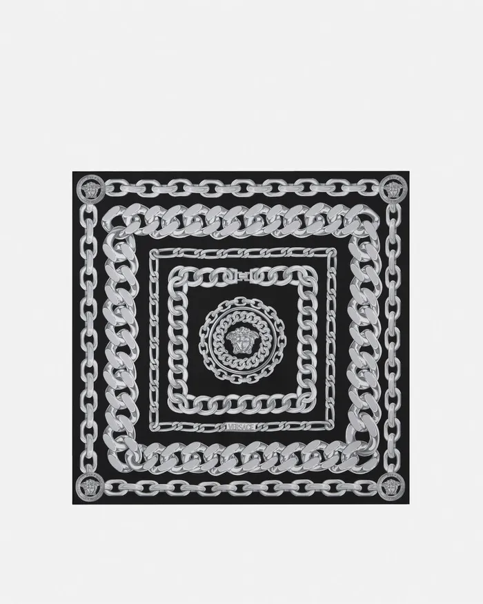 Soft Accessories Men Versace Medusa Chains Large Silk Foulard 344034 Print