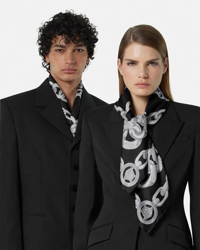 Soft Accessories Men Versace Medusa Chains Large Silk Foulard 344034 Print