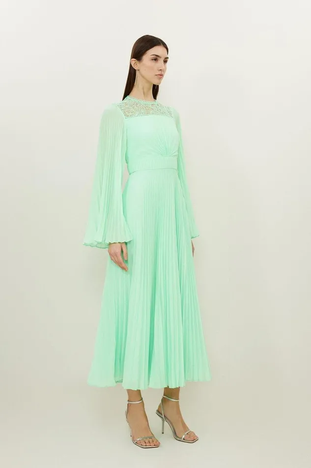 Soft Pleated Woven Kimono Sleeve Maxi Dress Lime Women Karen Millen Dresses