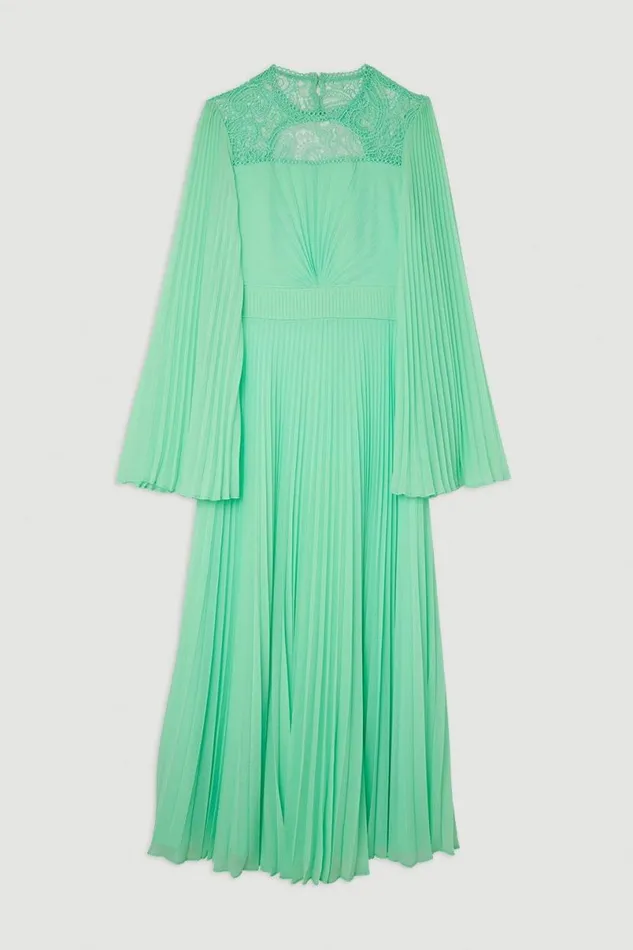 Soft Pleated Woven Kimono Sleeve Maxi Dress Lime Women Karen Millen Dresses