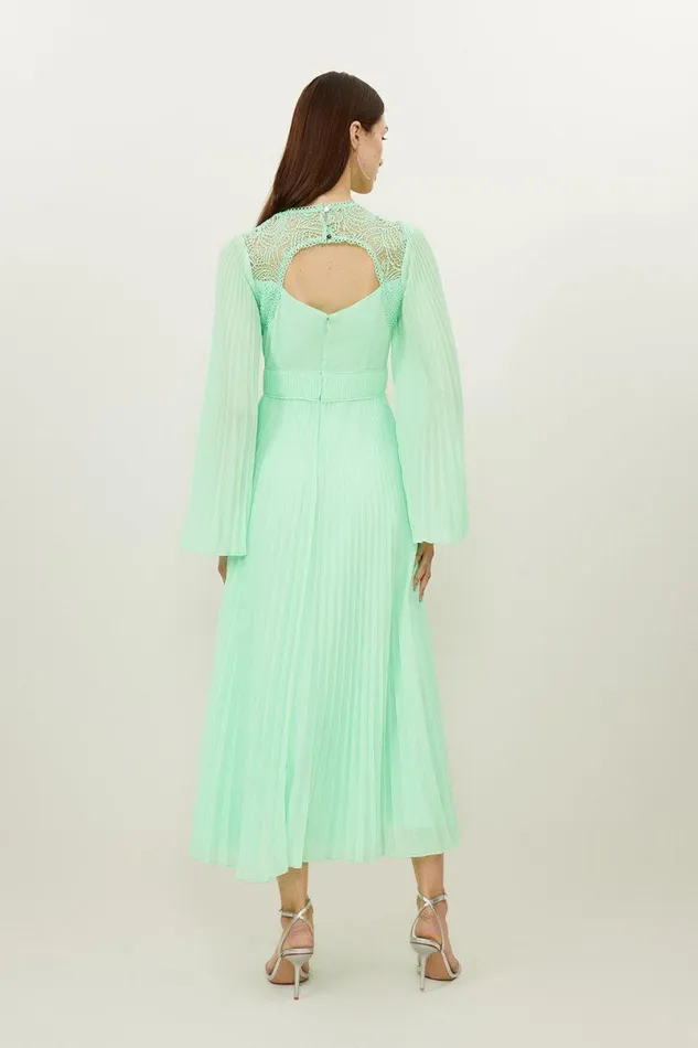 Soft Pleated Woven Kimono Sleeve Maxi Dress Lime Women Karen Millen Dresses