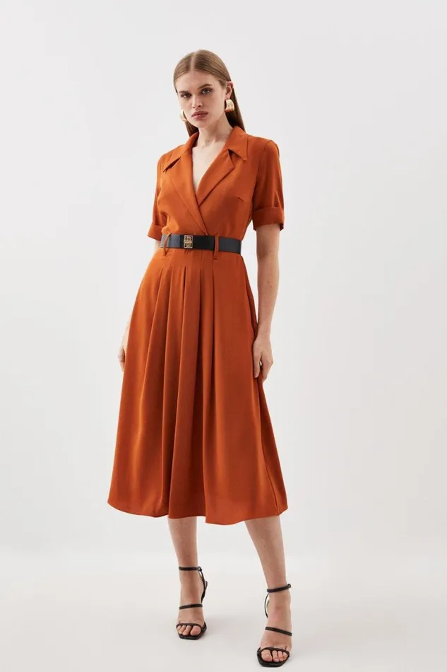 Soft Tailored Belted Midaxi Dress Orange Women Karen Millen Dresses