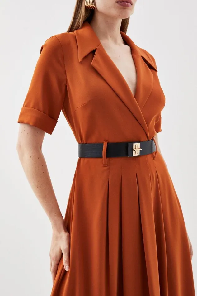 Soft Tailored Belted Midaxi Dress Orange Women Karen Millen Dresses
