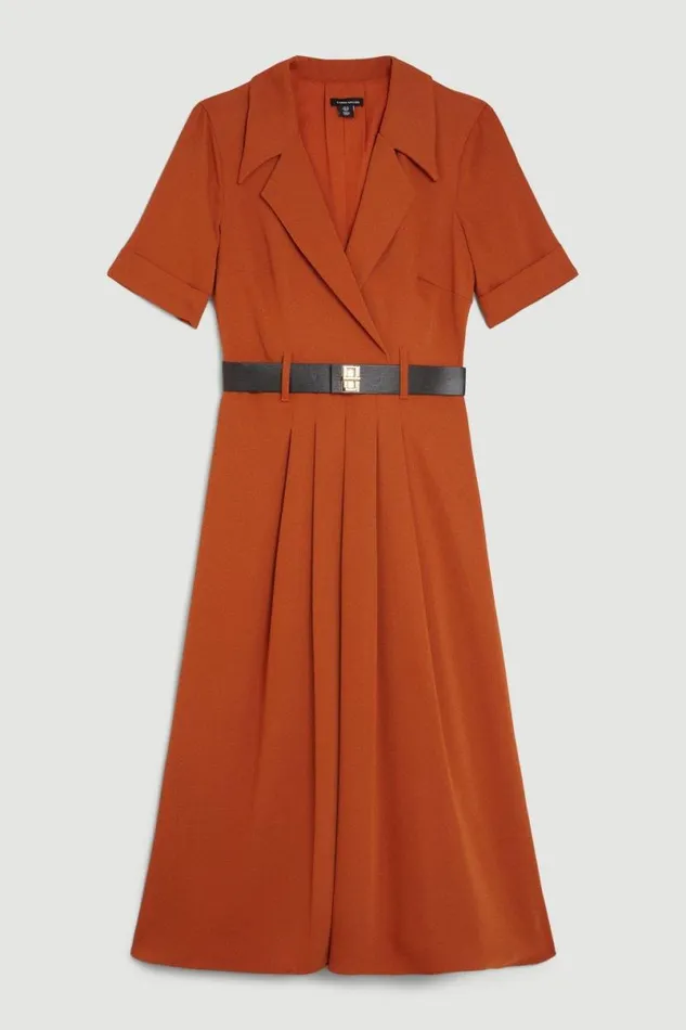 Soft Tailored Belted Midaxi Dress Orange Women Karen Millen Dresses