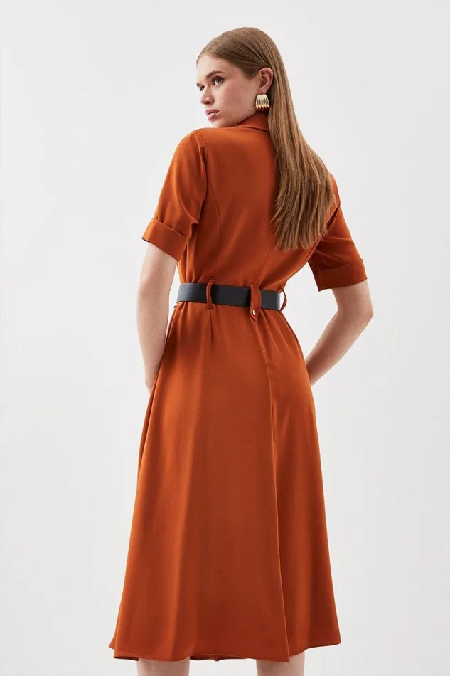 Soft Tailored Belted Midaxi Dress Orange Women Karen Millen Dresses