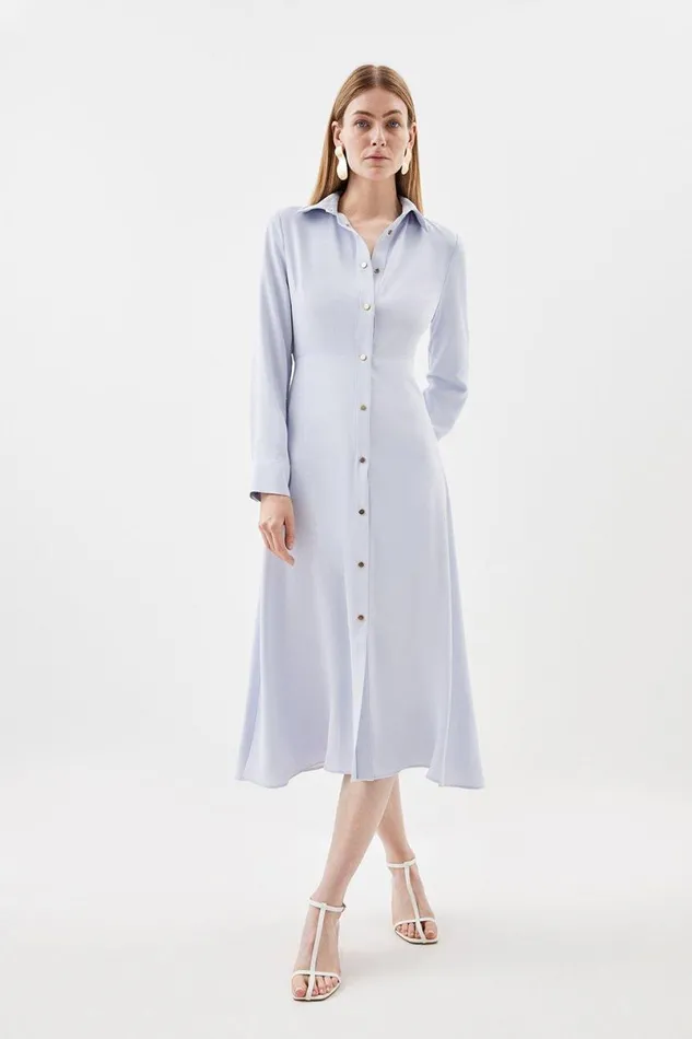 Soft Tailored Cut Out Back Detail Midi Shirt Dress Pale Blue Women Karen Millen Dresses