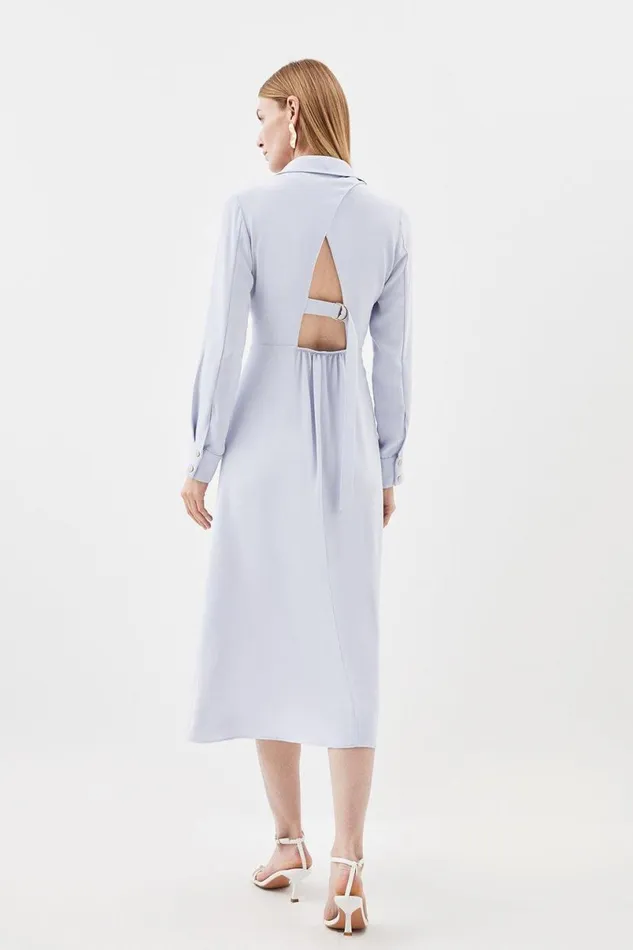 Soft Tailored Cut Out Back Detail Midi Shirt Dress Pale Blue Women Karen Millen Dresses