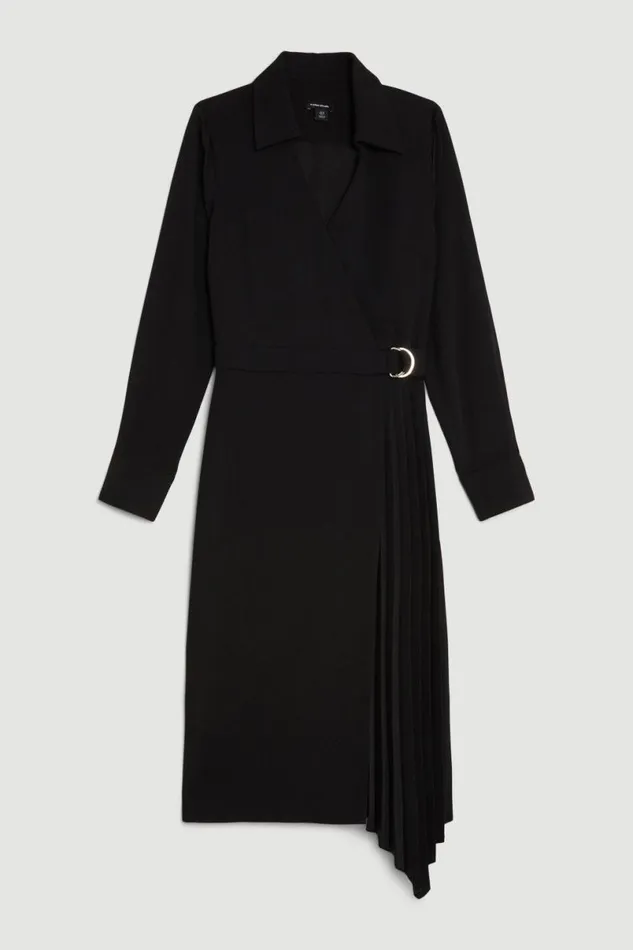 Soft Tailored Pleat Detail Belted Shirt Dress Black Women Karen Millen Dresses
