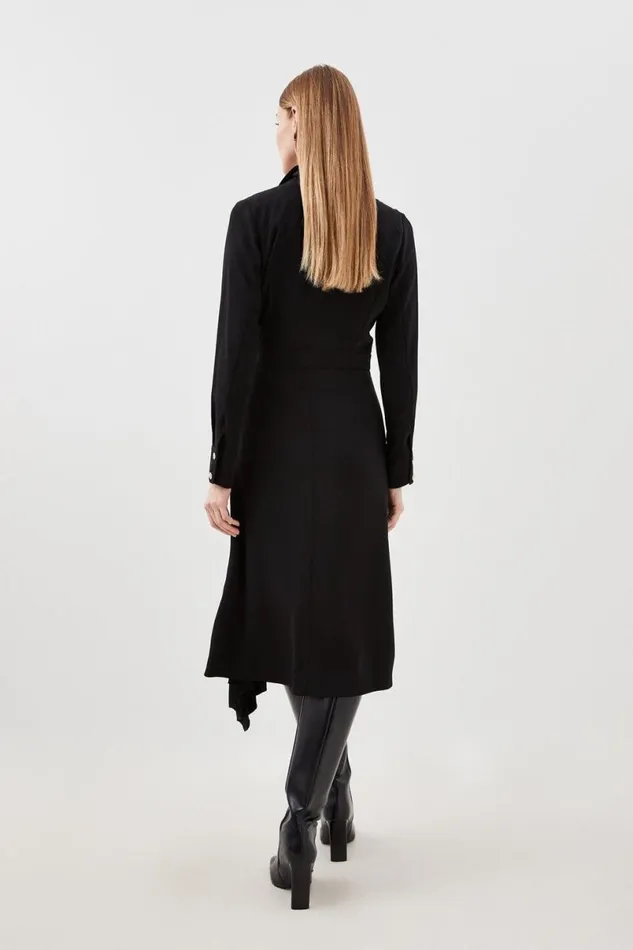Soft Tailored Pleat Detail Belted Shirt Dress Black Women Karen Millen Dresses