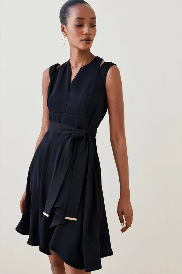 Soft Tailored Short Waterfall Mini Dress Black Women Karen Millen Dresses