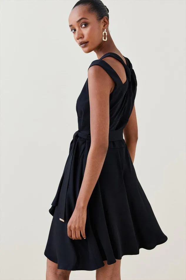 Soft Tailored Short Waterfall Mini Dress Black Women Karen Millen Dresses