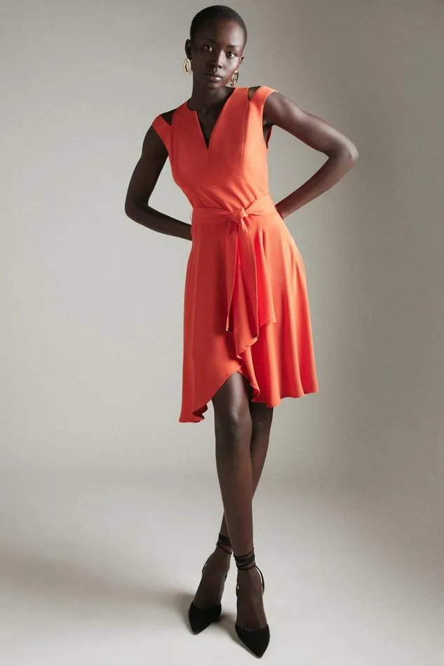 Soft Tailored Short Waterfall Mini Dress Orange Women Karen Millen Dresses