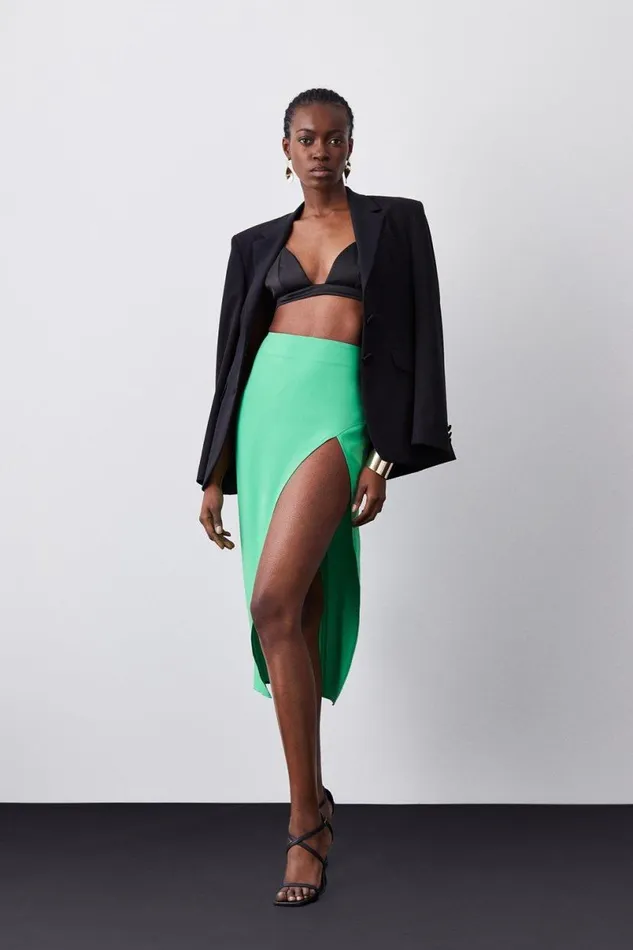 Soft Tailored Ultra High Split Maxi Skirt Green Women Karen Millen Skirts