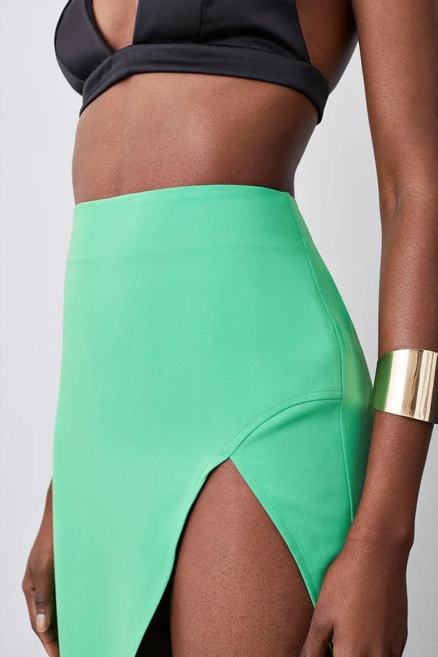 Soft Tailored Ultra High Split Maxi Skirt Green Women Karen Millen Skirts