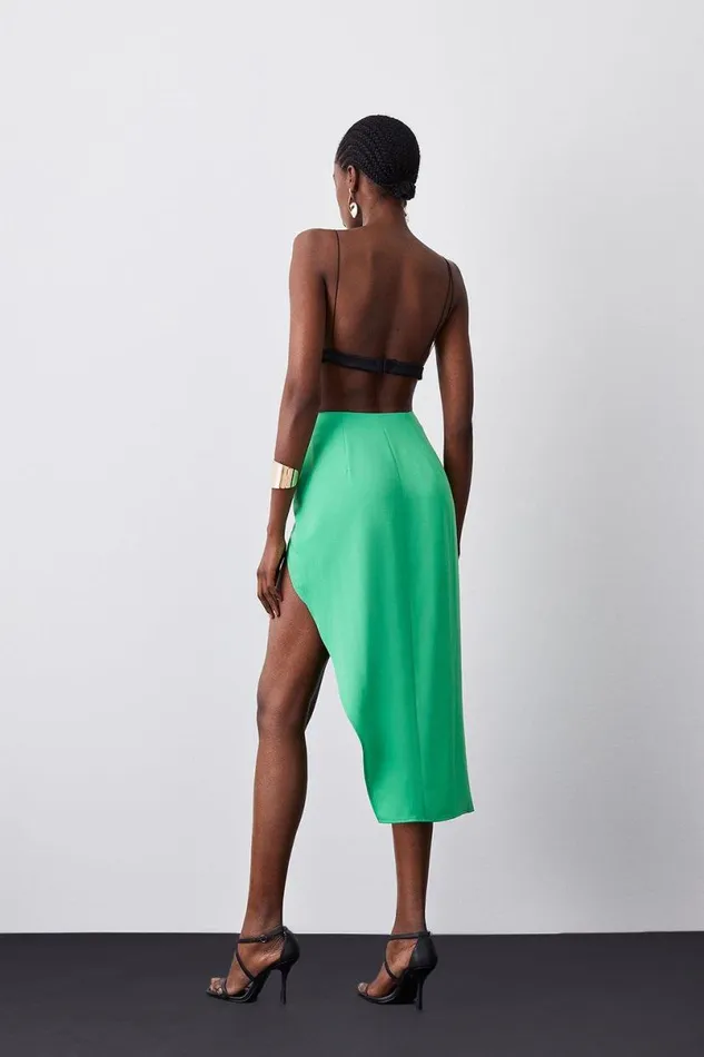 Soft Tailored Ultra High Split Maxi Skirt Green Women Karen Millen Skirts