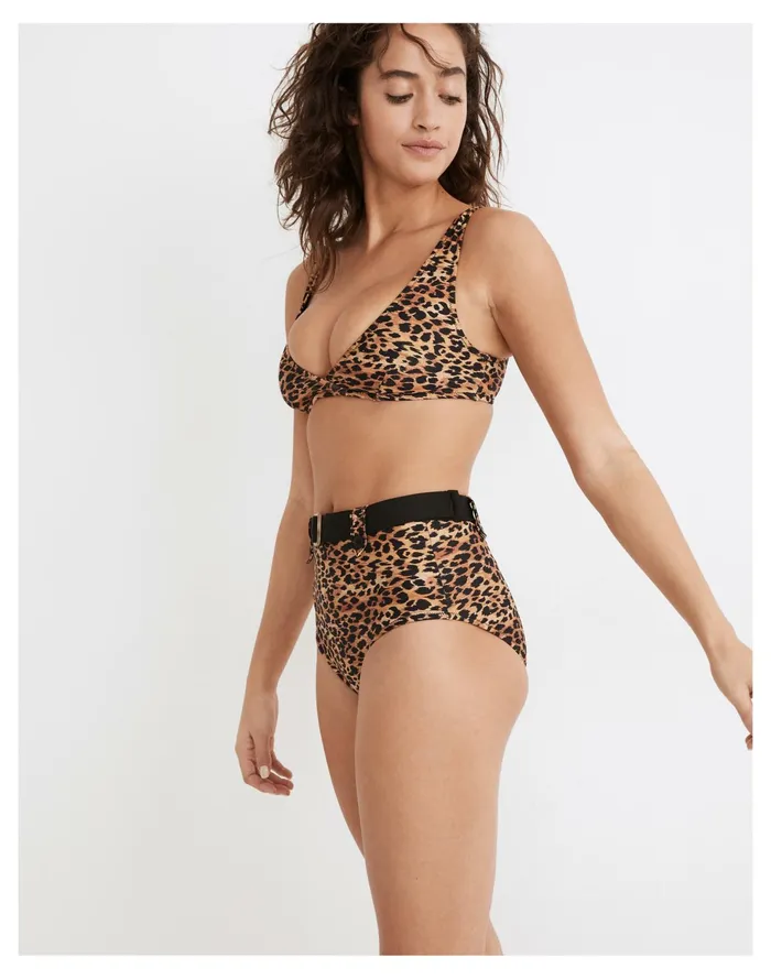 Solid and Striped Annie High Waist Bikini Bottom In Leopard Print Leopard Print Women Madewell Swim