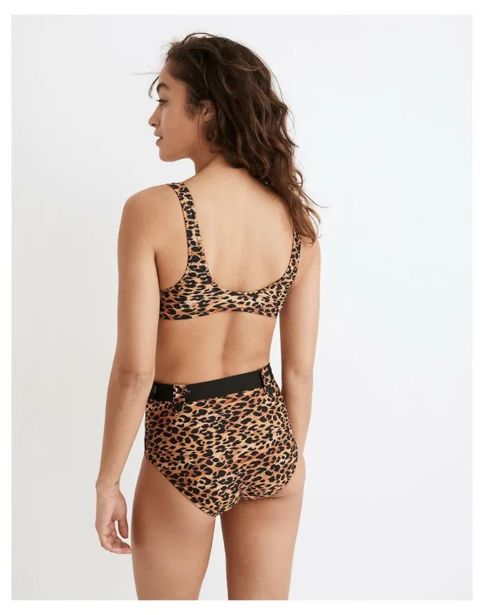 Solid and Striped Annie High Waist Bikini Bottom In Leopard Print Leopard Print Women Madewell Swim