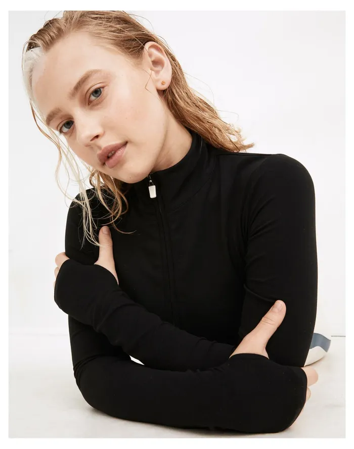 Splits59 Airweight Rain Half Zip Crop Top Black Women Madewell Activewear