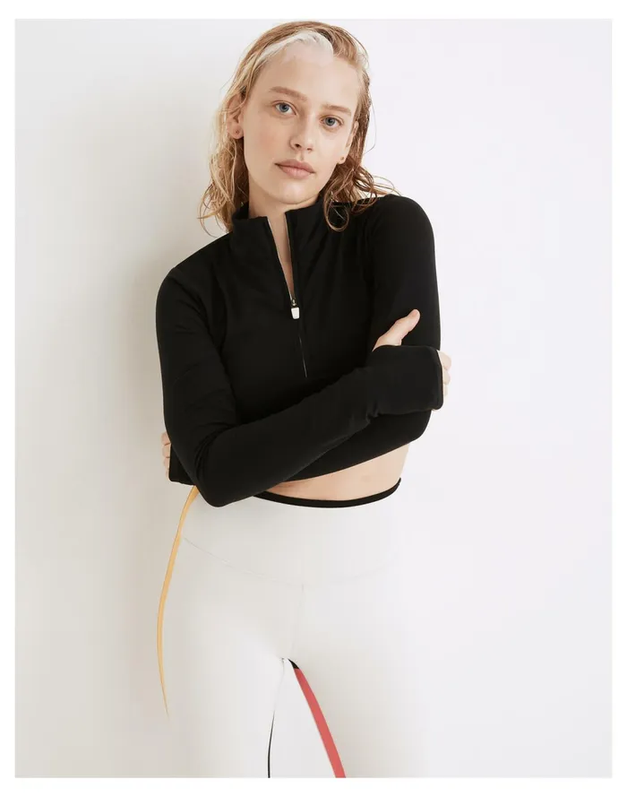 Splits59 Airweight Rain Half Zip Crop Top Black Women Madewell Activewear Splits59 Airweight Rain Half Zip Crop Top Black Women Madewell Activewear