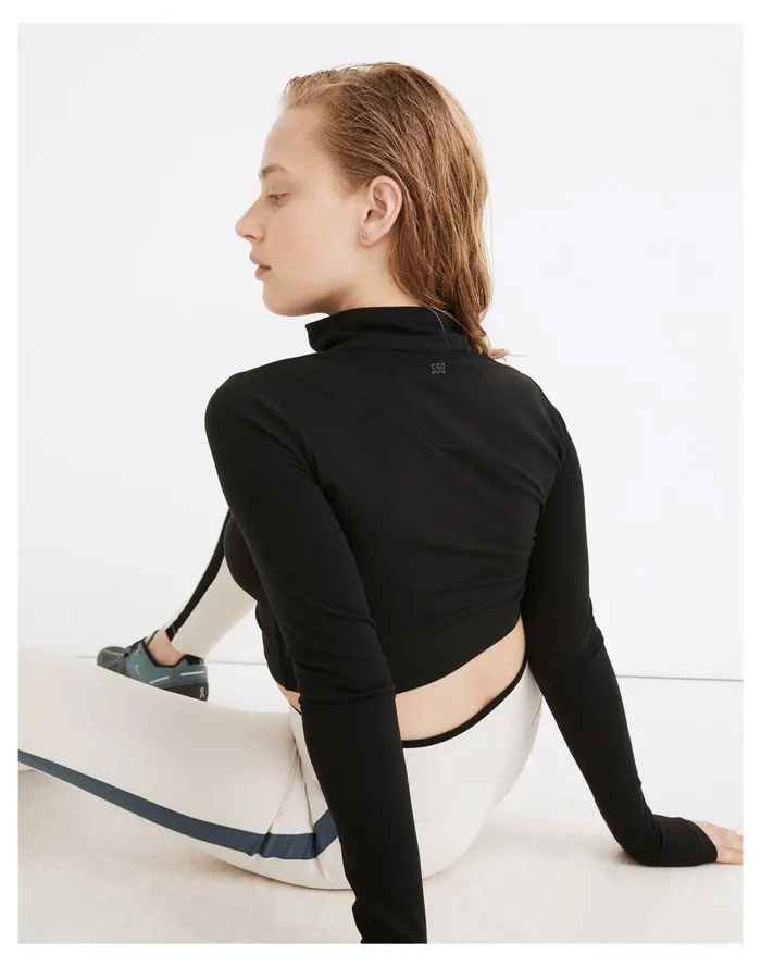 Splits59 Airweight Rain Half Zip Crop Top Black Women Madewell Activewear Splits59 Airweight Rain Half Zip Crop Top Black Women Madewell Activewear