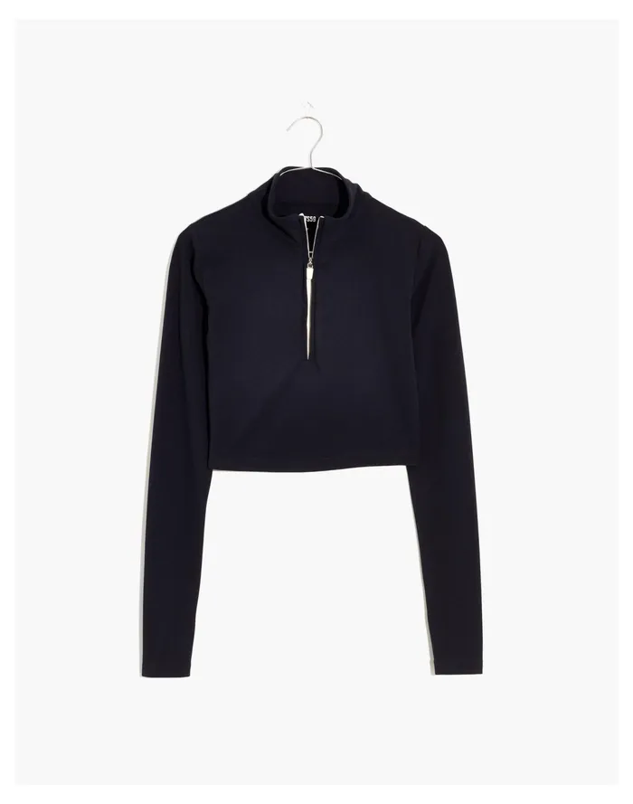 Splits59 Airweight Rain Half Zip Crop Top Black Women Madewell Activewear Splits59 Airweight Rain Half Zip Crop Top Black Women Madewell Activewear