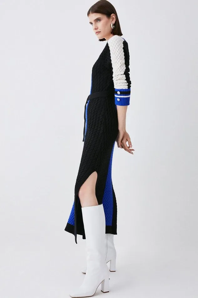Sporty Colour Block Cable Knit Dress Women Karen Millen Dresses