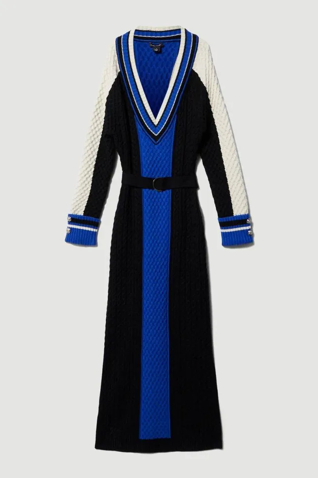 Sporty Colour Block Cable Knit Dress Women Karen Millen Dresses