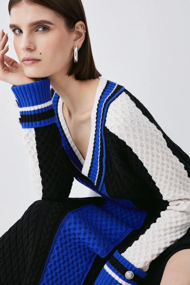 Sporty Colour Block Cable Knit Dress Women Karen Millen Dresses