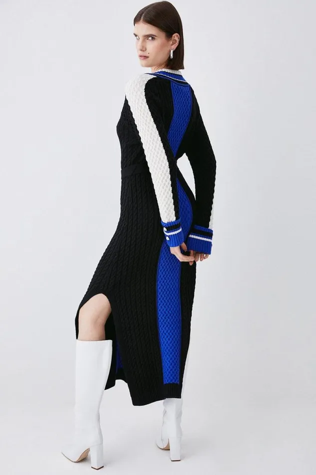 Sporty Colour Block Cable Knit Dress Women Karen Millen Dresses