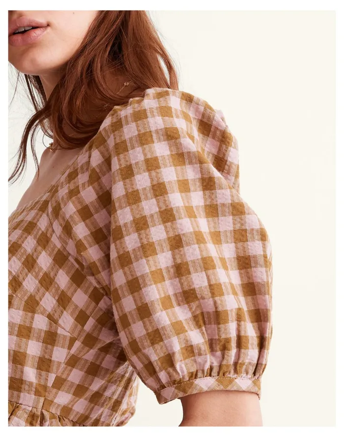 Square Neck Puff Sleeve Dress In Gingham Seersucker Spiced Olive Women Madewell Dresses