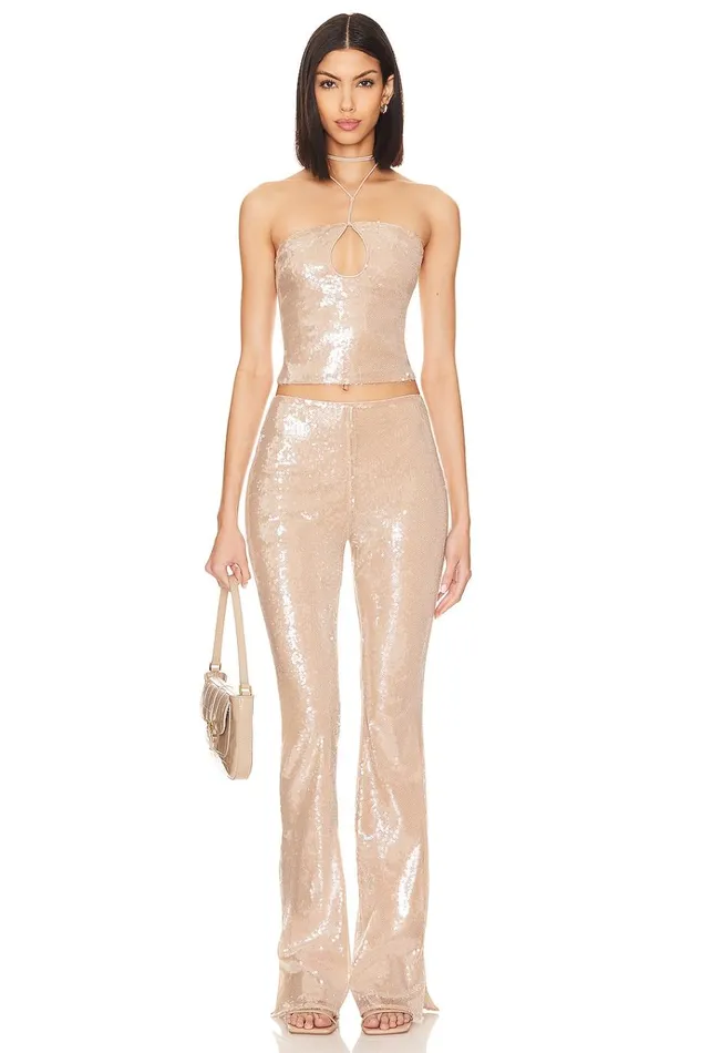 Stevie Sequin Pant Nude Neutral Women Lovers Friends Pants