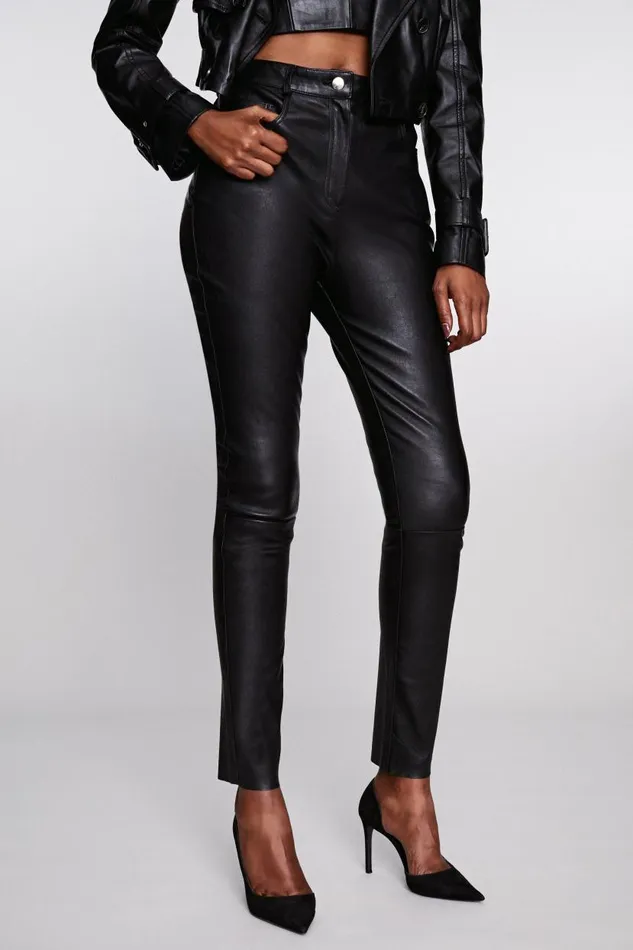 Stretch 5 Pocket Leather Jean Black Women Karen Millen Jeans