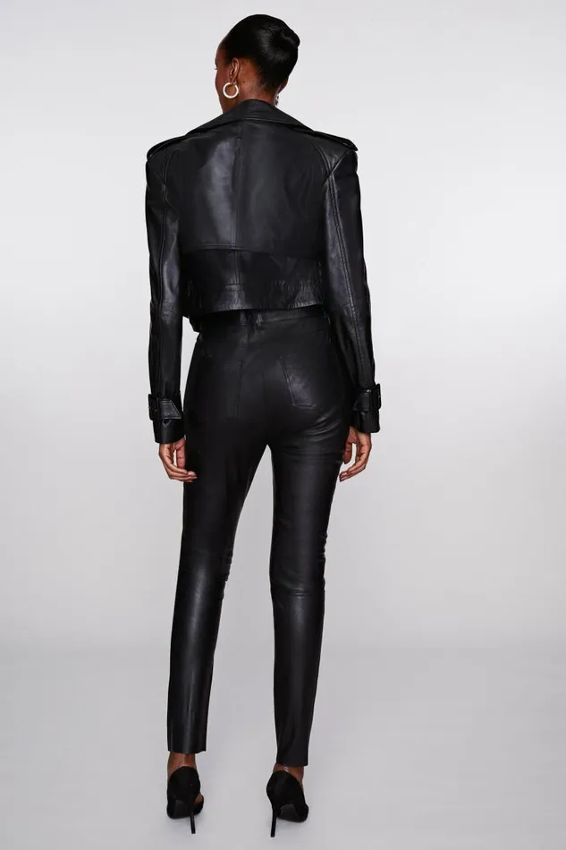 Stretch 5 Pocket Leather Jean Black Women Karen Millen Jeans