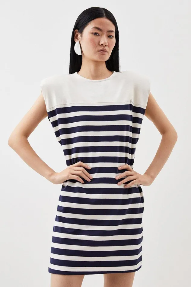 Stretch Cotton Jersey Stripe Strong Shoulder Mini Dress Stripe Women Karen Millen Dresses Stretch Cotton Jersey Stripe Strong Shoulder Mini Dress Stripe Women Karen Millen Dresses