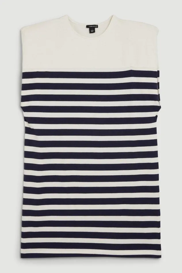 Stretch Cotton Jersey Stripe Strong Shoulder Mini Dress Stripe Women Karen Millen Dresses
