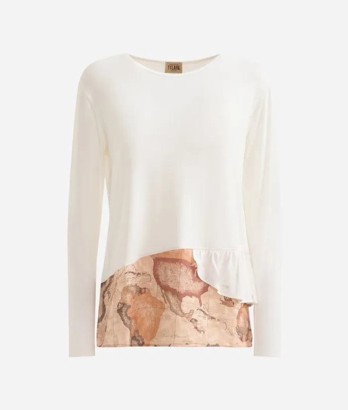 Stretch Viscose Jersey TShirt With Geo Classic Flounce Natural Woman Alviero Martini Knitwears Shirts and Tops