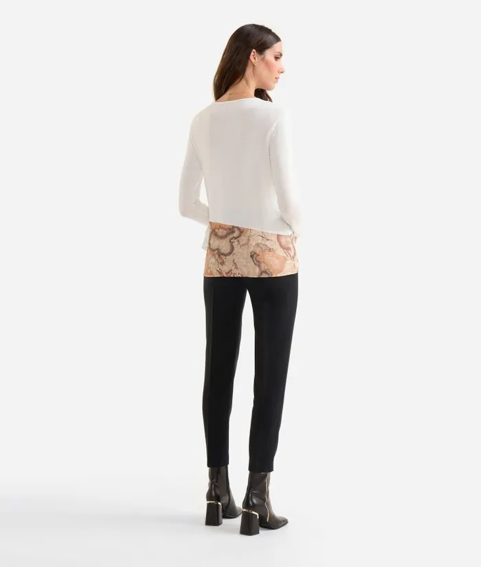 Stretch Viscose Jersey TShirt With Geo Classic Flounce Natural Woman Alviero Martini Knitwears Shirts and Tops